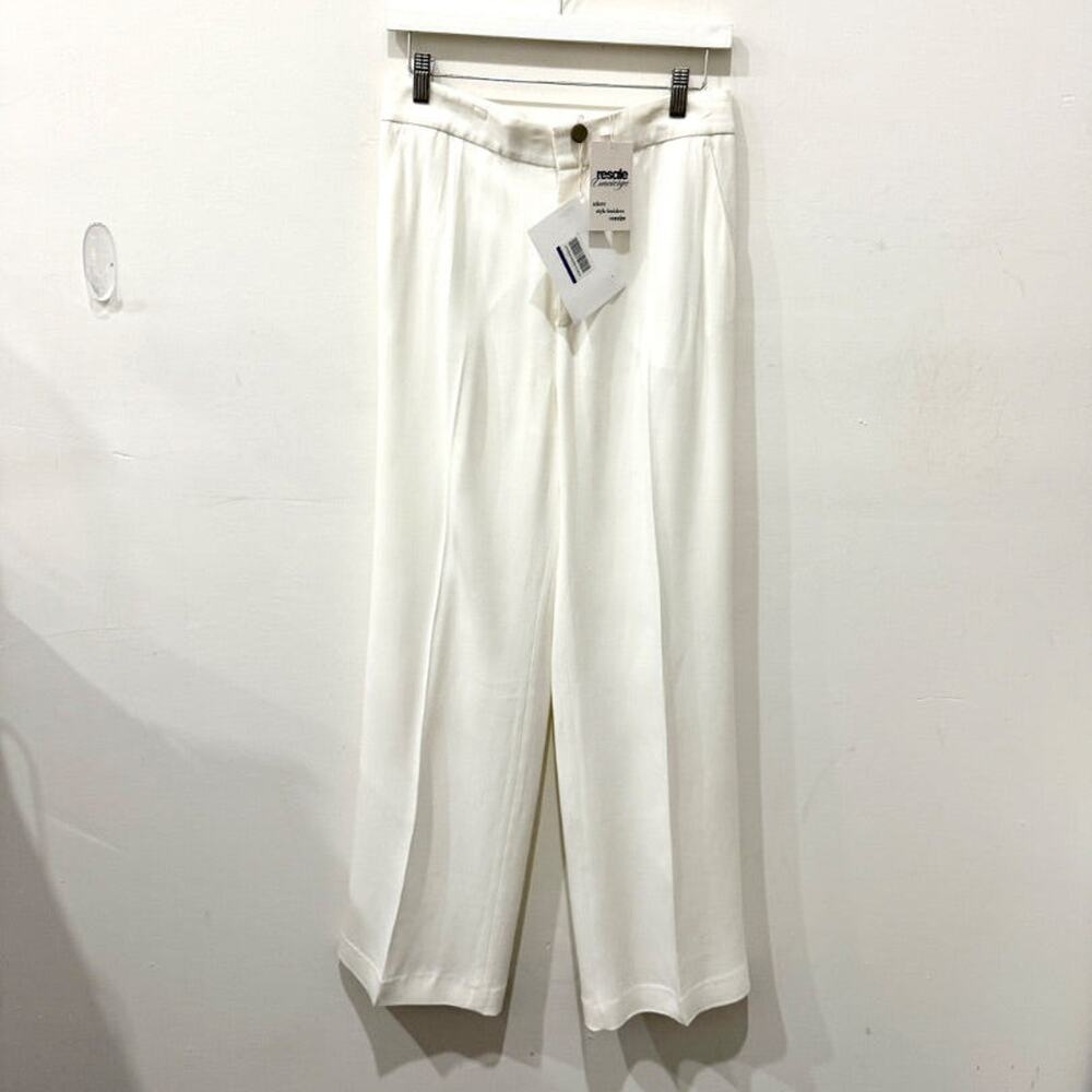 NWT Joseph New Ferdy Crepe Satin Wide Leg Trouser Pants White Womens Size 38 / 6